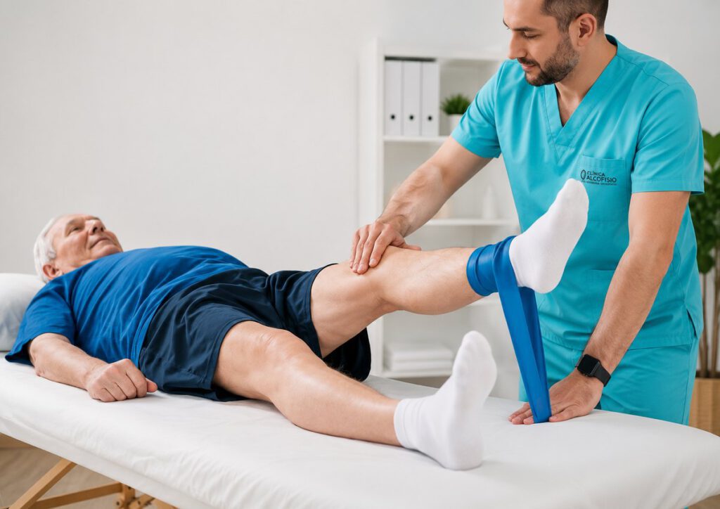 Fisioterapia 4 Ejercicio terapéutico con banda elástica en rehabilitación — Clínica AlcoFisio, Alcobendas
